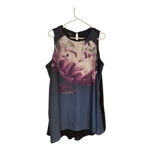Alfani Sleeveless Floral Blouse - Purple and Blue 16w